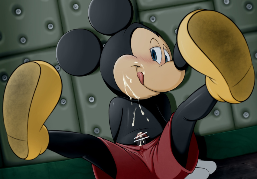 anthro bodily_fluids bottomwear clothing cum disney genital_fluids genitals hi_res licking licking_lips male mammal mickey_mouse mickeyryona mouse murid murine penis rodent shorts tongue tongue_out