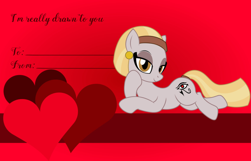 badumsquish blonde_hair brown_eyes cutie_mark earth_pony equid equine fan_character female hair hasbro hi_res hieroglyphics holidays horse living_hieroglyph lying mammal my_little_pony on_side pony pose solo valentine's_day valentines_day_card