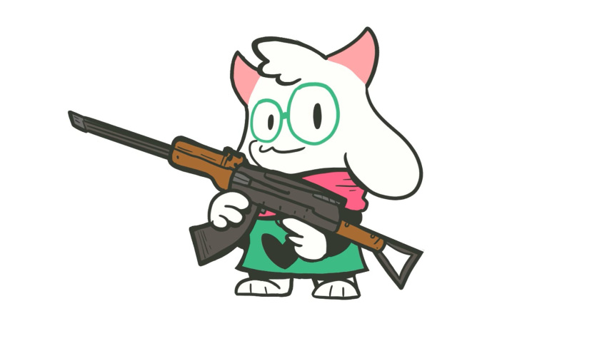 2023 anthro barefoot black_clothing bovid caprine clothed clothing cwitchy deltarune eyewear feet full-length_portrait fur glasses goat green_clothing hi_res holding_object holding_weapon horn looking_at_viewer mammal multicolored_clothing pink_clothing pink_horn portrait ralsei round_glasses simple_background undertale_(series) weapon white_background white_body white_ears white_fur