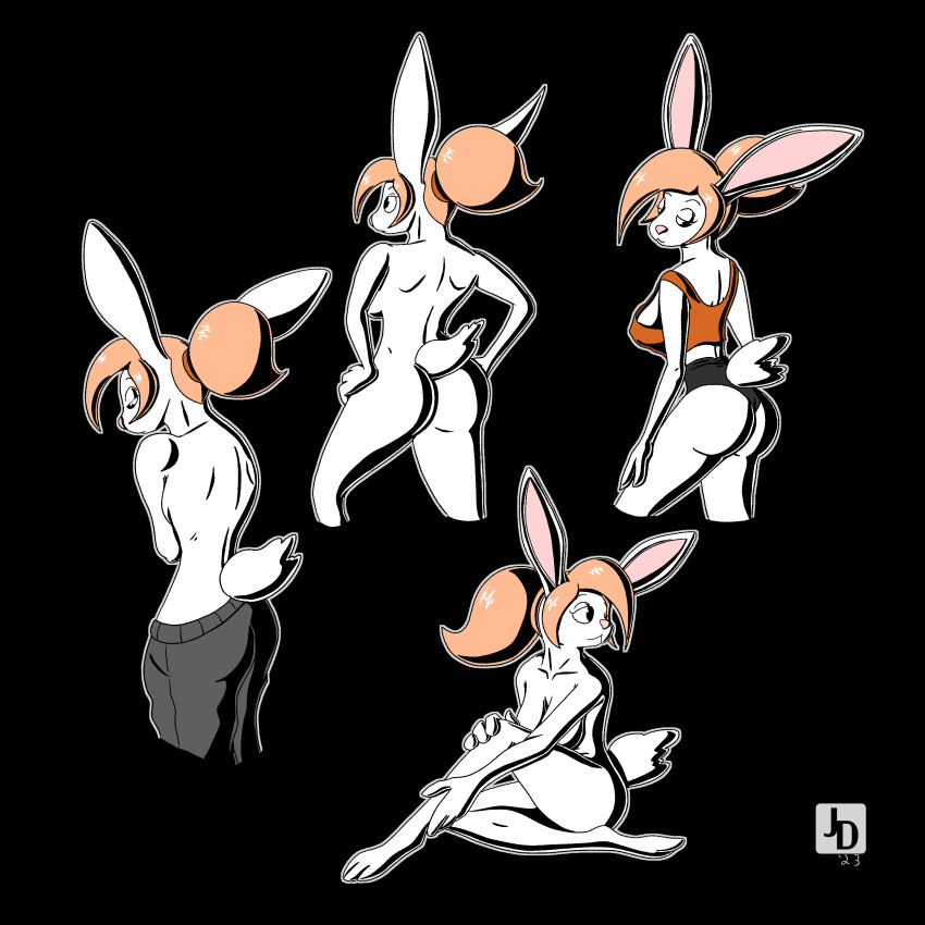 absurd_res animal_humanoid anthro breasts butt cleavage clothed clothing female hair hand_on_hip hand_on_leg hare hi_res humanoid jared_dillon lagomorph lagomorph_humanoid leporid leporid_humanoid mammal mammal_humanoid nude ponytail rabbit rabbit_humanoid rear_view shadow solo tasteful_nudity