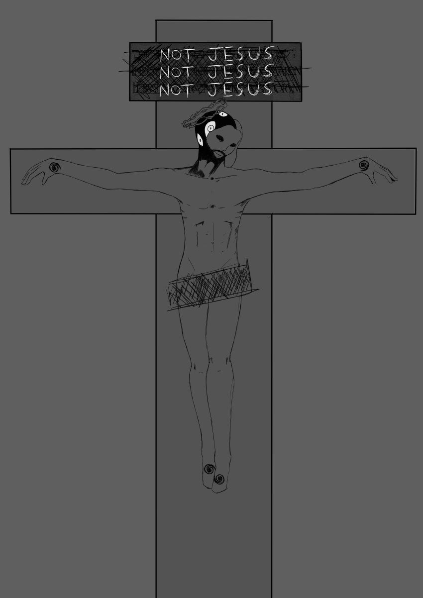 absurdres highres horror_(theme) jesus monochrome non-web_source