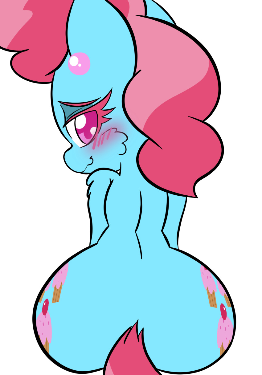 2021 big_butt blue_body blue_fur blush butt cutie_mark ear_piercing earth_pony equid equine female feral friendship_is_magic fur hair hasbro hi_res horse looking_at_viewer looking_back looking_back_at_viewer mammal mrs._cake_(mlp) my_little_pony no_pupils piercing pink_eyes pink_hair pink_tail pony rear_view red_eyelashes shinkaku shoulder_tuft simple_background smile smiling_at_viewer solo tail tuft white_background