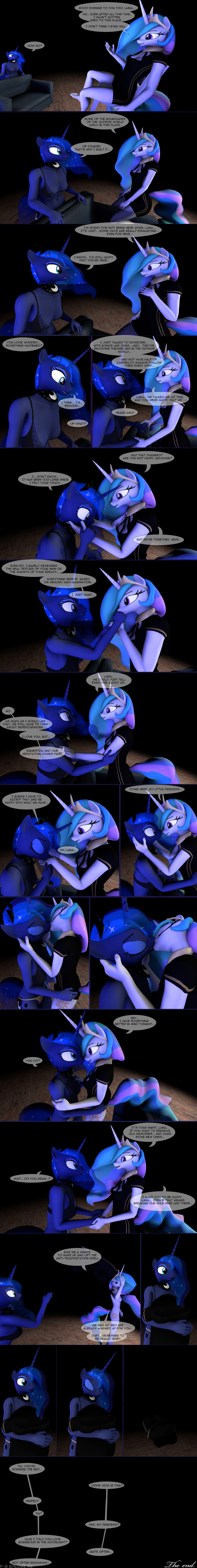3d_(artwork) absurd_res anthro clothed clothing comic dialogue digital_media_(artwork) duo end_page equid equine eyes_closed fan_character female female/female friendship_is_magic hasbro hi_res horn horse incest_(lore) kissing long_image mammal my_little_pony pony princess_celestia_(mlp) princess_luna_(mlp) sibling sister sisters spud-arts tall_image underwear winged_unicorn wings