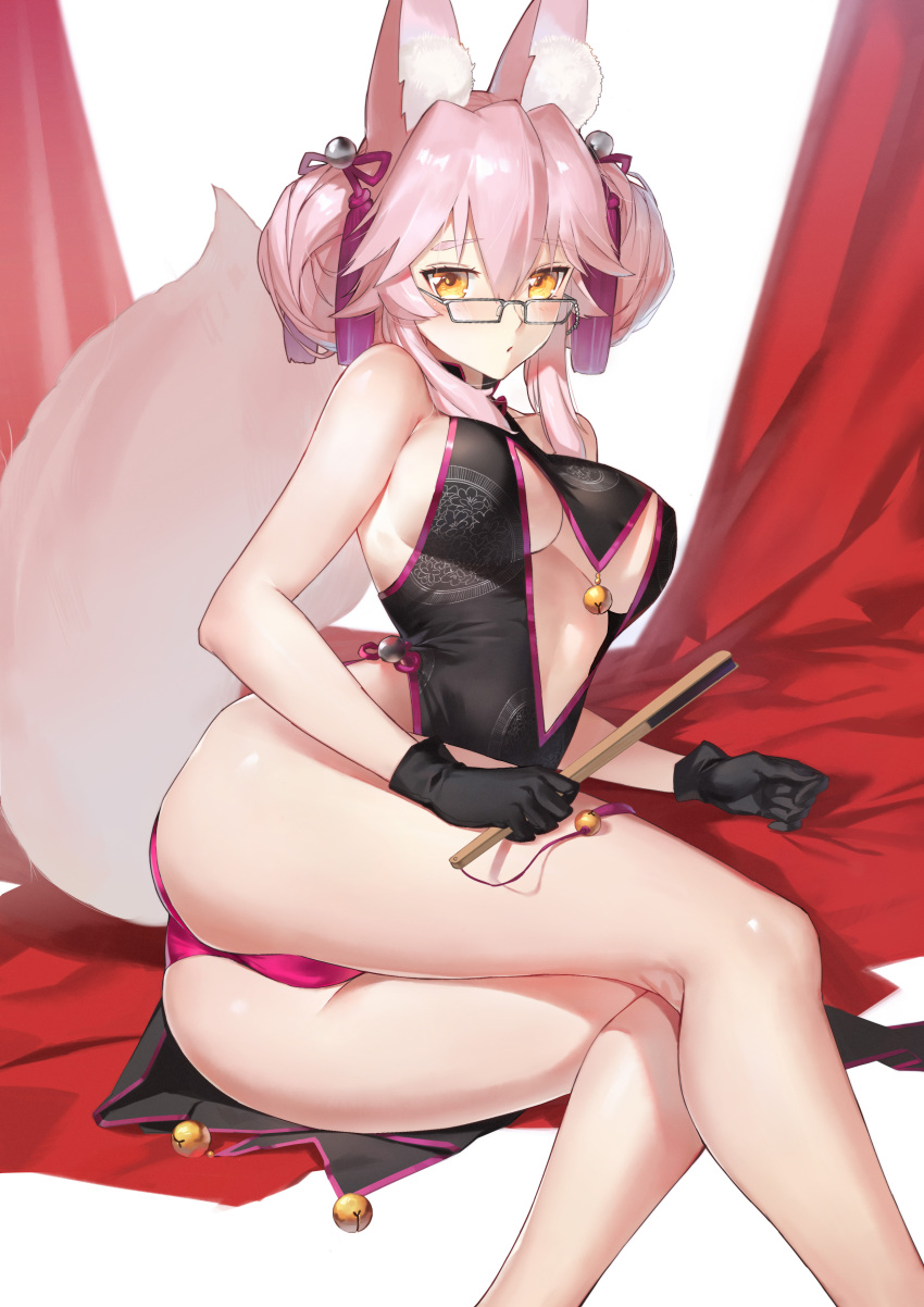 absurd_res animal_humanoid asian_clothing bedroom_eyes big_butt breasts butt canid canid_humanoid canine canine_humanoid chinese_clothing clothing east_asian_clothing eyewear fate_(series) female fluffy fluffy_ears fluffy_tail fox fox_humanoid glasses hair hi_res huge_butt humanoid koyanskaya mammal mammal_humanoid narrowed_eyes panties pink_hair pinup pose seductive short_hair simple_background solo tail type-moon underwear yellow_eyes