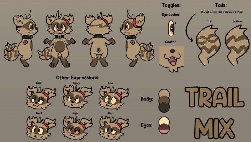 absurd_res brown_body brown_fur expression_sheet fur hi_res male mammal model_sheet not_a_furfag procyonid raccoon semi-anthro smile solo teeth trailmix_(character)