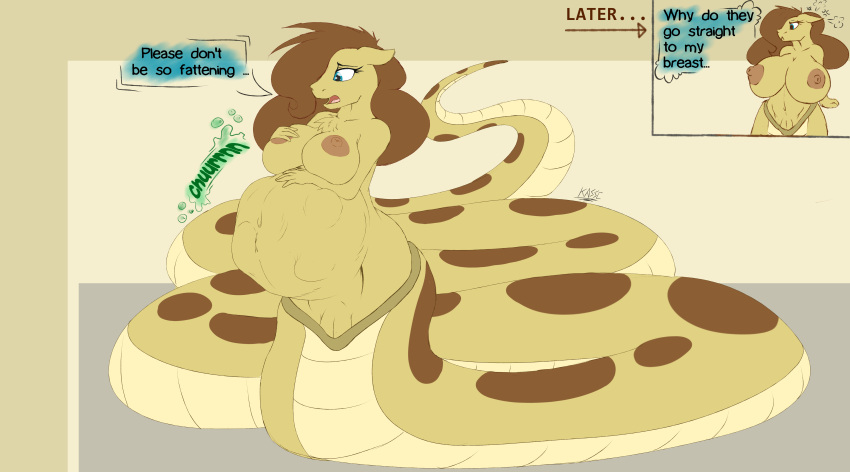 absurd_res angry anthro apode areola before_and_after belly big_areola big_belly big_breasts bloated blue_eyes breast_expansion breasts brown_hair cutaway dialogue digestion digestion_noises digital_media_(artwork) draconcopode english_text equid equine expansion female genitals hair hair_over_eye hand_on_own_belly hand_on_own_breast hi_res horse huge_breasts hybrid kassc legless long_hair mammal naga navel one_eye_obstructed pussy reptile scalie serpentine snake speech_bubble split_form struggling_prey talking_to_prey talking_to_self text vore