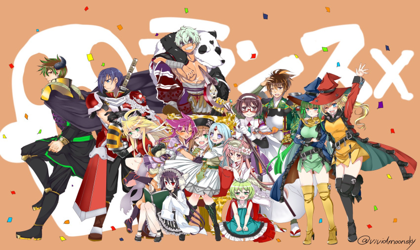 4boys 6+girls almond_sharp armor backpack bag black_cape blonde_hair blue_eyes blue_hair brother_and_sister brothers brown_eyes brown_hair cape child dark_rance demon_boy dress el_mofus_3_(rance_10) female_child glasses green_dress green_eyes green_hair hat highres horns kentou_uzume labcoat lelikov_helman long_hair masou_shizuka mix_tou mouri_motonari_(rance_10) multicolored_hair multiple_boys multiple_girls nagi_su_ragarl panda purple_hair rance rance_(series) rance_10 randoseru reset_kalar scar scar_on_chest sharp_teeth sheath sheathed short_hair siblings sisters sitting smile staff sushinu_the_gandhi teeth tokugawa_tone topless_male tragicrhyme white_armor witch_hat yamamoto_rangi zance_leazas