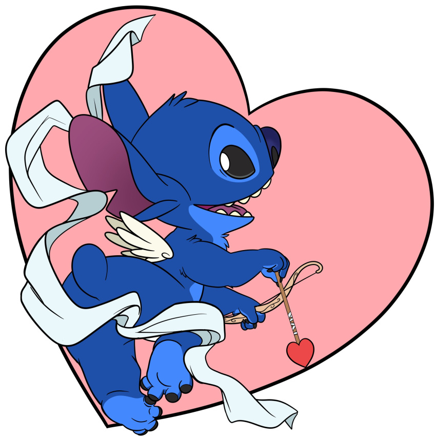 &lt;3 2023 4_fingers 4_toes alien anthro bow_(weapon) butt cloth convenient_censorship cupid's_arrow digital_drawing_(artwork) digital_media_(artwork) disney experiment_(lilo_and_stitch) feet fingers flat_colors floating_cloth fur head_tuft hi_res holidays lilo_and_stitch looking_at_viewer looking_back male open_mouth open_smile ranged_weapon smile solo stitch_(lilo_and_stitch) suggestive tbid toes tuft valentine's_day weapon