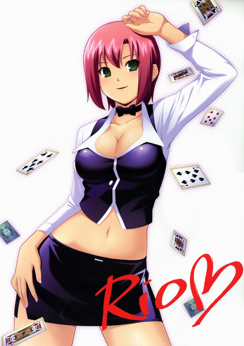 card croupier falling_card highres koutaro pink_hair rio_rollins solo super_blackjack