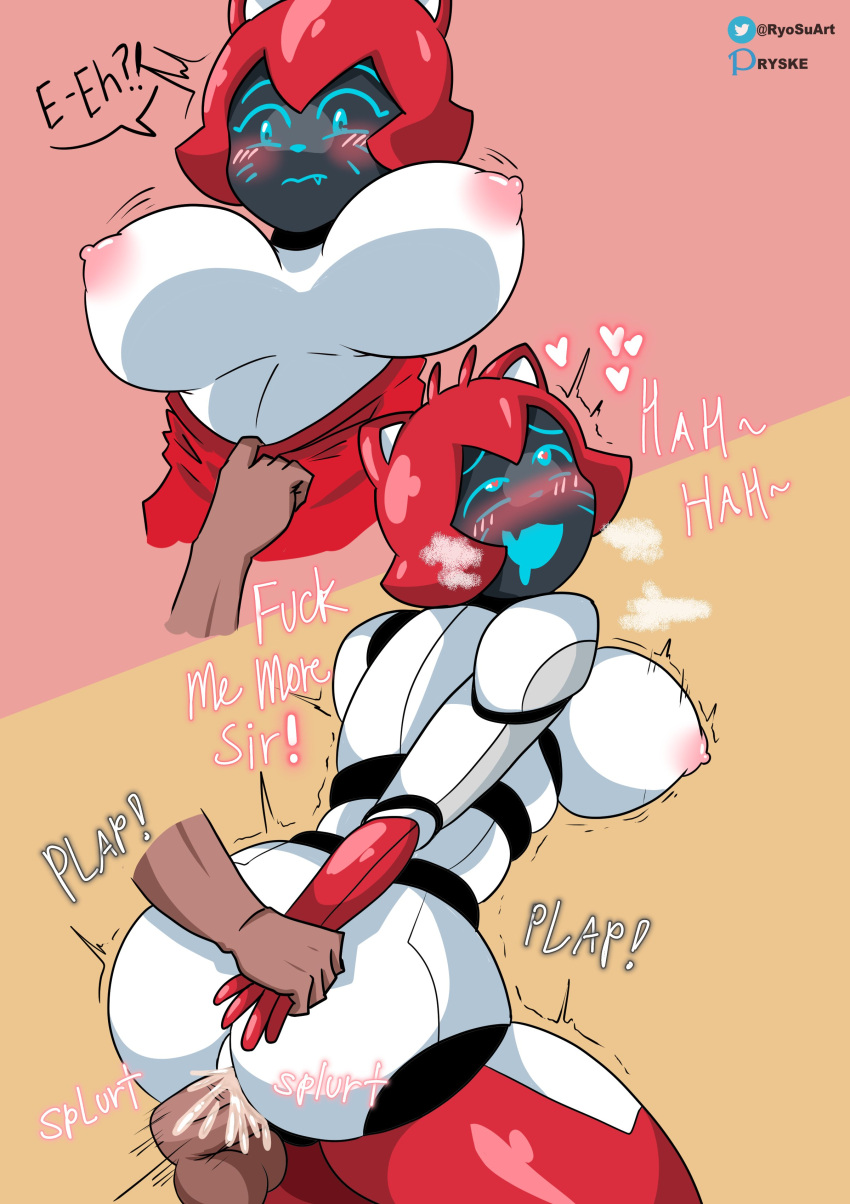 &lt;3 &lt;3_eyes 2022 2_panel_comic absurd_res android anon antennae_(anatomy) anthro anthrofied arthropod artist_name balls bee bellabot blue_eyes blush blush_lines bodily_fluids bouncing_breasts breasts breath cel_shading clothing clothing_pull comic cum disembodied_penis domestic_cat duo english_description english_text felid feline felis female from_behind_position genital_fluids genitals hair hand_grab hand_holding hi_res human hybrid hymenopteran insect jollibee jollibot looking_pleasured machine male male/female mammal mind_break moan mostly_offscreen_character motion_lines multicolored_body nipples nude onomatopoeia open_mouth penetration penis pink_nipples portrait pseudo_hair pudu_robotics questionable_consent red_background red_body red_clothing red_hair robot ryosuart screen screen_face sex shaded shaking shirt shirt_pull short_hair simple_background solo_focus sound_effects surprise talking_to_another talking_to_partner tan_body tan_skin text three-quarter_portrait topwear topwear_pull trembling two_tone_body undressing_partner vaginal vaginal_penetration white_body yellow_background