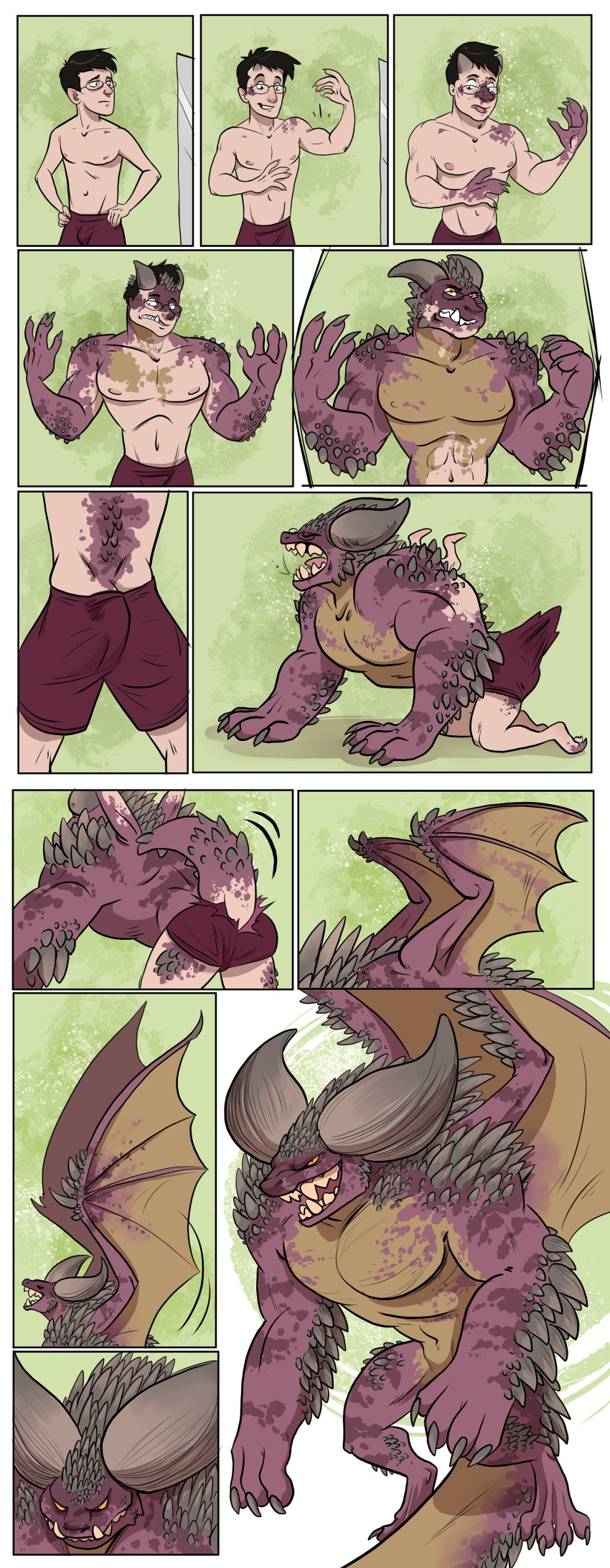 absurd_res anthro bubbeh capcom claws growth hi_res human male mammal monster_hunter muscle_growth muscular muscular_male nergigante sharp_claws sharp_teeth solo spines tail_growth teeth transformation transformation_sequence wings