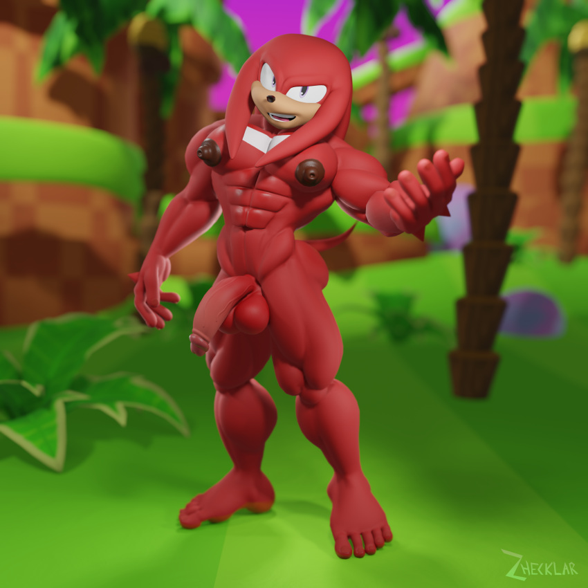 3d_(artwork) 5_toes abs absurd_res anthro balls digital_media_(artwork) feet genitals hi_res humanoid_feet knuckles_the_echidna male muscular muscular_male nipples nude penis plantigrade sega solo sonic_the_hedgehog_(series) toes zhecklar