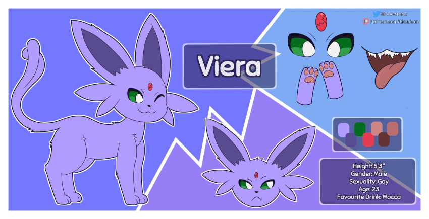 2023 2_tails absurd_res ambiguous_gender border character_name cloudeon eeveelution english_text espeon fangs feral fur generation_2_pokemon green_sclera hi_res model_sheet multi_tail multicolored_body multicolored_ears multicolored_fur nintendo patreon pawpads paws pokemon pokemon_(species) purple_body purple_ears purple_fur purple_tail signature solo tail teeth text tongue tongue_out twitter two_tone_body two_tone_ears two_tone_fur viera_(kayden_quinn) white_border white_eyes