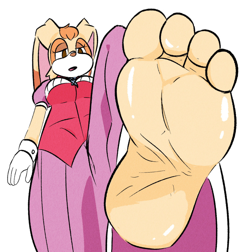 2023 4_toes anthro barefoot custard_killer feet female foot_focus hi_res humanoid_feet lagomorph leporid low-angle_view mammal plantigrade rabbit sega simple_background soles solo sonic_the_hedgehog_(series) stomping toes vanilla_the_rabbit white_background worm's-eye_view