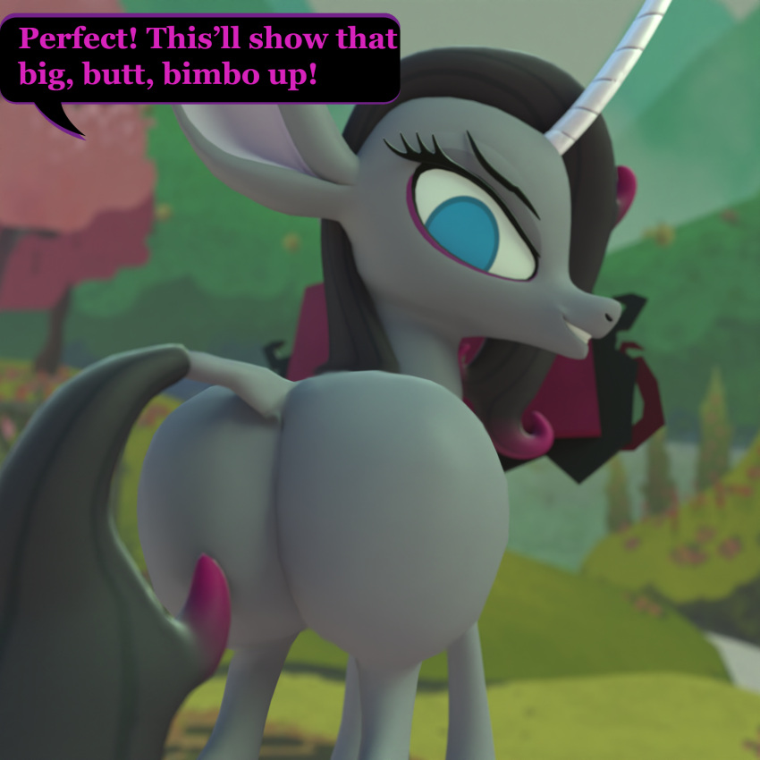 big_butt blender(software) book butt butt_expansion butt_shot buttfocus dialogue equid equine expansion female feral growth hi_res horn huge_butt kamimation looking_back mammal mane oleander(tfh) smile smirk solo speechbubble tail text them's_fightin'_herds unicorn wide_hips