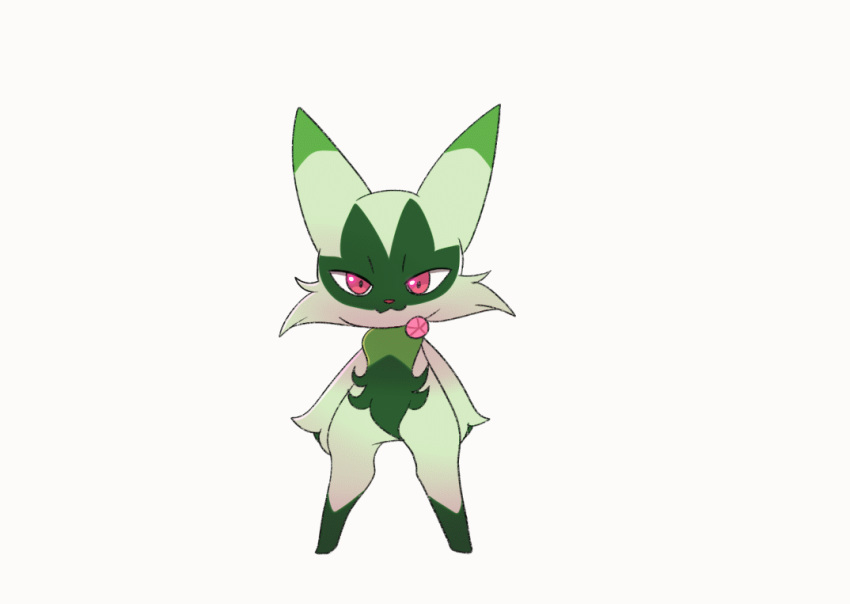 ambiguous_gender animated anthro bouncing cheek_tuft dancing determined facial_tuft feral floragato fur generation_9_pokemon green_body green_fur green_hands green_skin joyous nintendo noarustar pink_eyes pokemon pokemon_(species) raised_leg short_playtime solo tuft