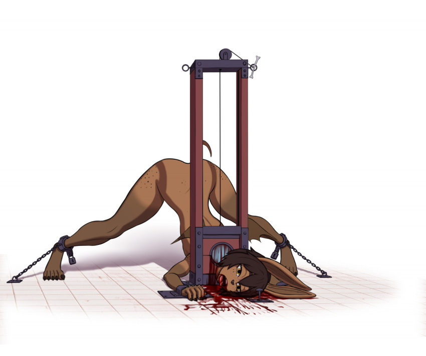 blood bodily_fluids conquistabear death decapitation female gore guillotine lagomorph leporid mammal nude rabbit simple_background snuff solo white_background