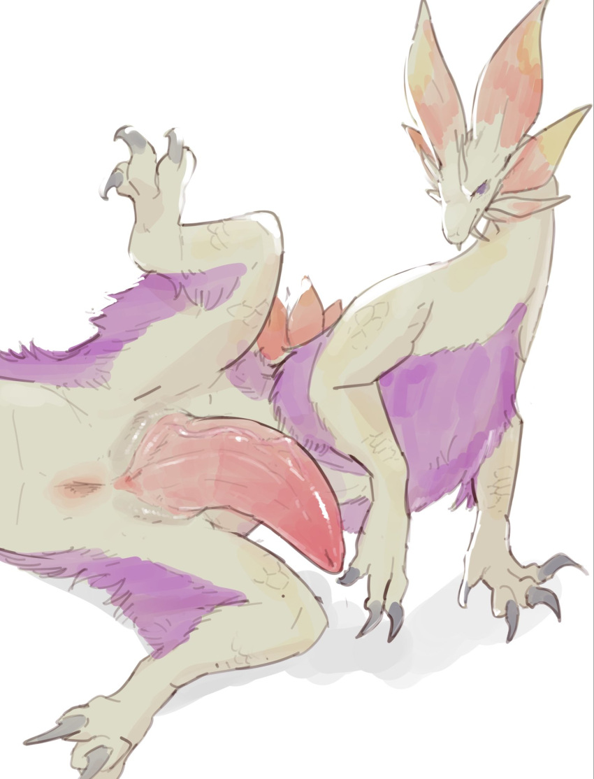 anus capcom claws feral fur genitals hi_res leviathan_(mh) looking_at_viewer male mizutsune monster_hunter nude penis simple_background solo solterv white_background white_body