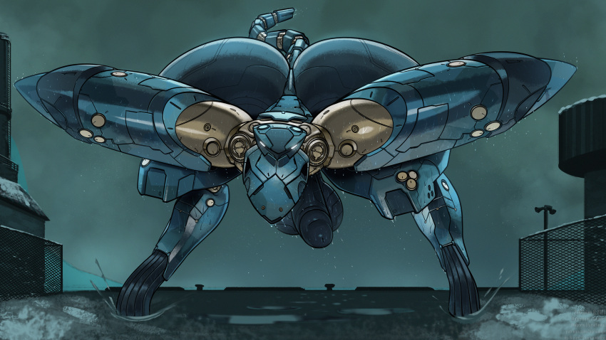 balls bent_over big_balls big_butt big_penis borisalien butt erection genitals hi_res huge_butt humanoid konami living_machine looking_at_viewer machine male metal_gear metal_gear_(robot) metal_gear_ray multicolored_body not_furry nude penis raining robot solo two_tone_body white_eyes