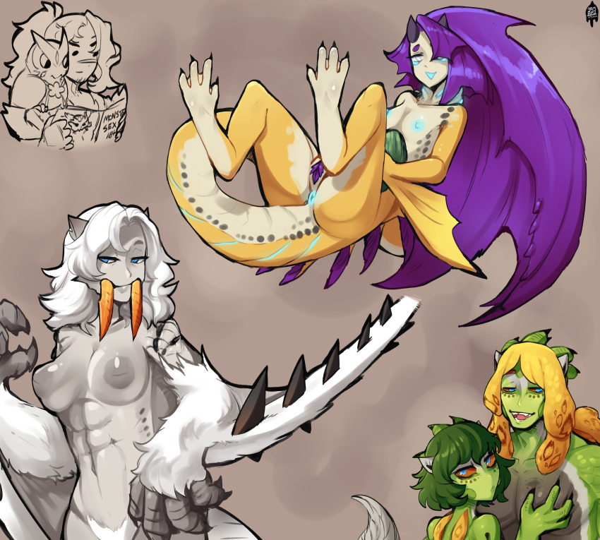 abs absurd_res animal_humanoid anus areola barioth big_breasts blonde_hair blue_anus blue_areola blue_eyes blue_nipples breasts brown_background capcom censored facial_markings female flying_wyvern fur green_body green_hair green_scales grey_areola grey_body grey_fur grey_nipples group hair head_markings hi_res horn humanoid ineffective_censorship looking_at_viewer male markings monster_hunter navel nipples nude orange_sclera pupils purple_hair scales scalie scalie_humanoid simple_background slit_pupils small_breasts somnacanth spikes spikes_(anatomy) tan_body tan_scales tusks uncensored white_body white_eyes white_fur white_hair winged_arms wings yamapollogee yellow_body yellow_scales