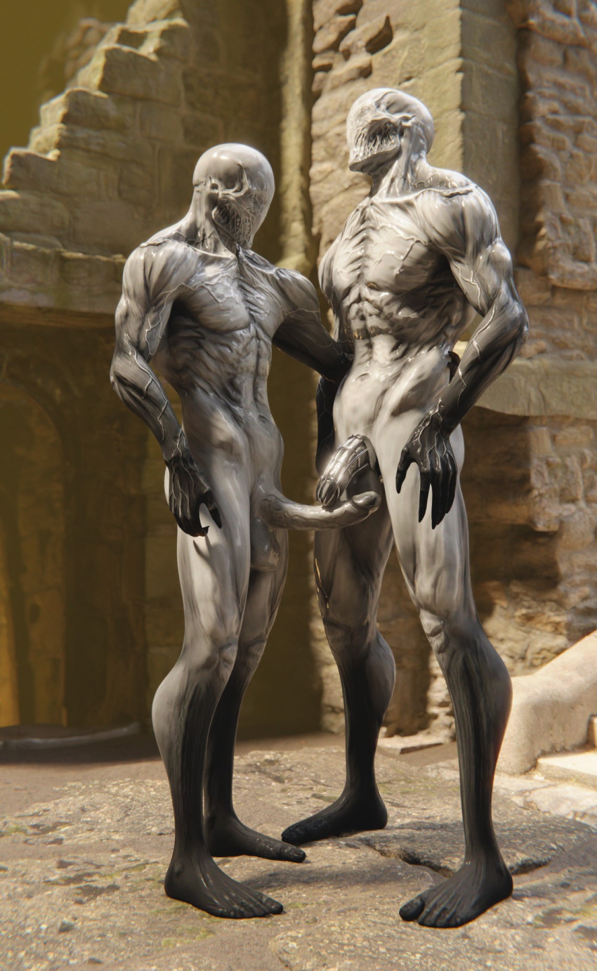 3d_(artwork) anthro balls bdsm chastity_cage chastity_device digital_media_(artwork) duo erection faceless_character faceless_male genitals ghost hi_res humanoid male male/male monster muscular muscular_male not_furry nude outlast ralic_turman spirit standing submissive video_games walrider_(outlast)