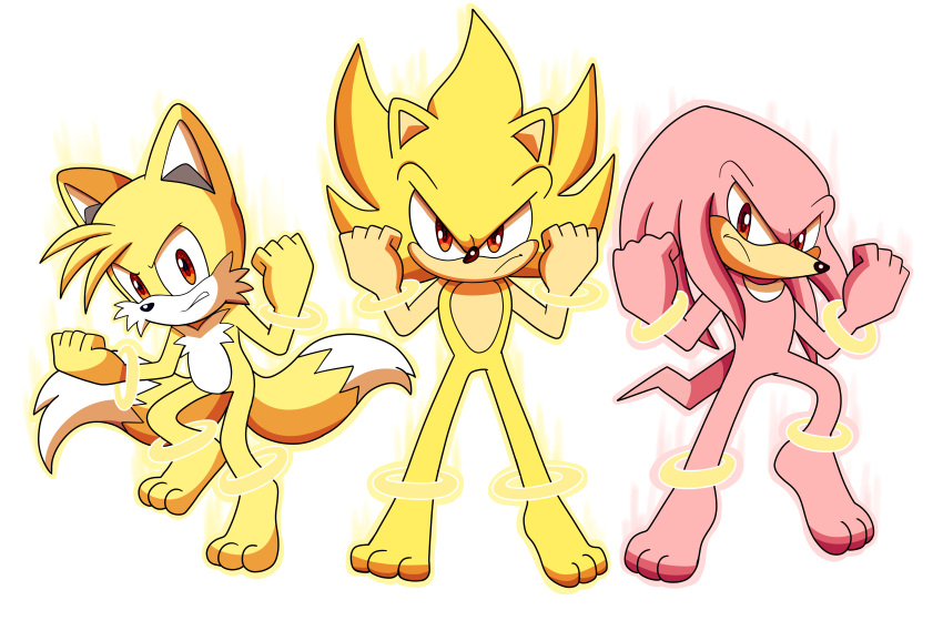 absurd_res anthro aura domestic_maid group hi_res knuckles_the_echidna male miles_prower nude powering_up ring_(sonic) rings_on_legs rings_on_wrists sega sonic_the_hedgehog sonic_the_hedgehog_(series) super_form super_knuckles super_sonic super_tails trio