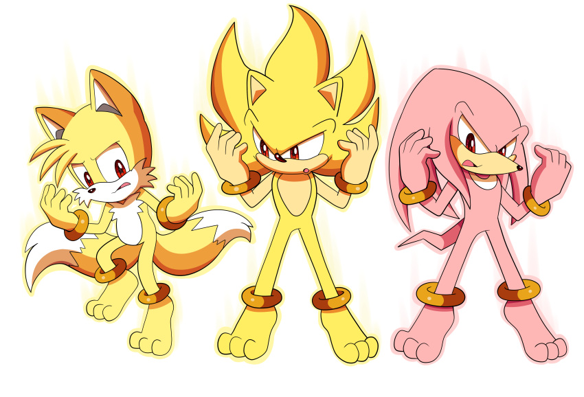 absurd_res anthro aura domestic_maid group hi_res knuckles_the_echidna male miles_prower nude ring_(sonic) rings_on_legs rings_on_wrists sega sonic_the_hedgehog sonic_the_hedgehog_(series) super_form super_knuckles super_sonic super_tails surprised_expression trio