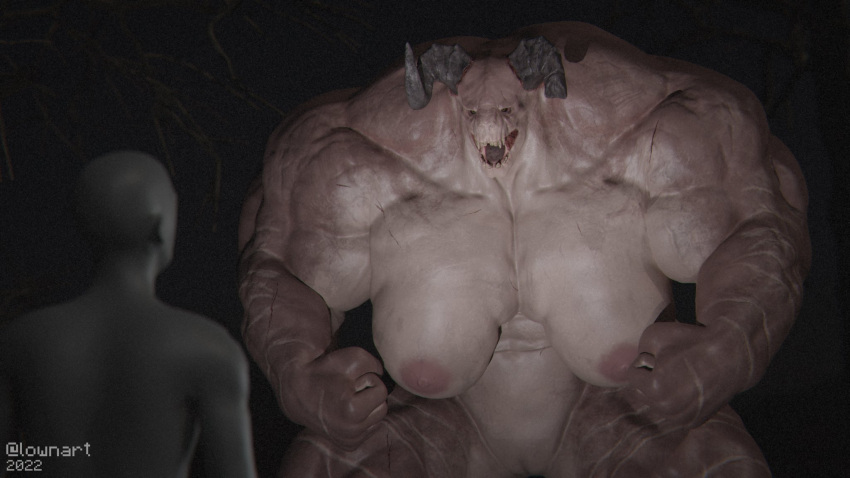 2022 abs angry anon anonymous anthro areola bethesda_softworks biceps big_breasts big_muscles breasts broken_horn brown_body darkness deathclaw duo eye_scar faceless_character faceless_male facial_scar fallout fangs female genitals hi_res horn huge_breasts huge_muscles human human_on_anthro human_on_monster hyper hyper_muscles interspecies intimidation larger_anthro larger_female looming_over lowndrawthing male male/female mammal monster muscular muscular_anthro nipples nude open_mouth outside pecs pink_nipples plant pussy reptile roaring scalie scar scars_all_over scary sharp_teeth size_difference smaller_human smaller_male snarling teeth tongue tree