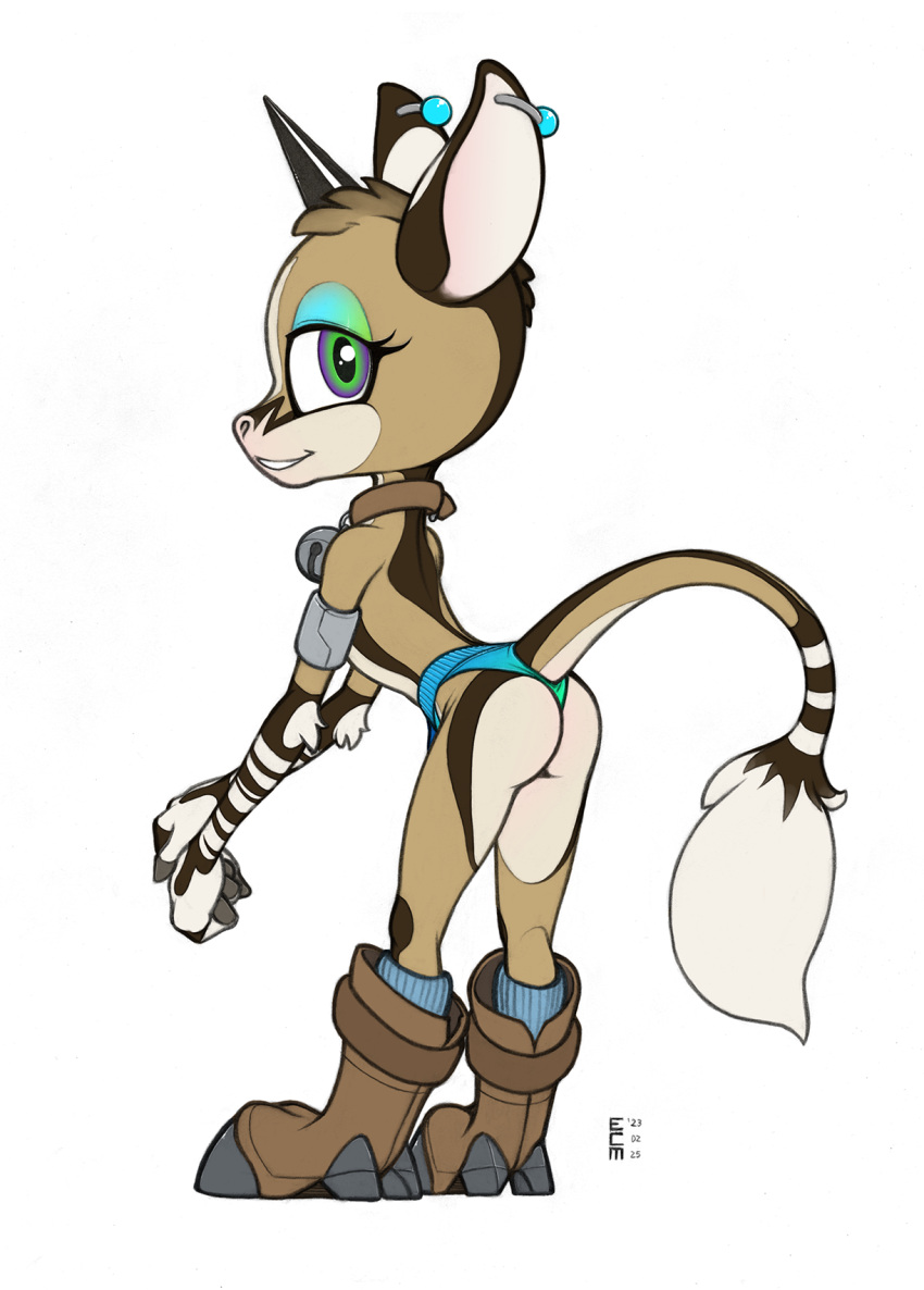 anthro bell bell_collar boots clothing collar ear_piercing ear_ring ecmajor equid equine equustra_(ecmajor) female footwear hi_res horn mammal panties piercing ring_piercing simple_background socks solo style_emulation underwear unicorn white_background