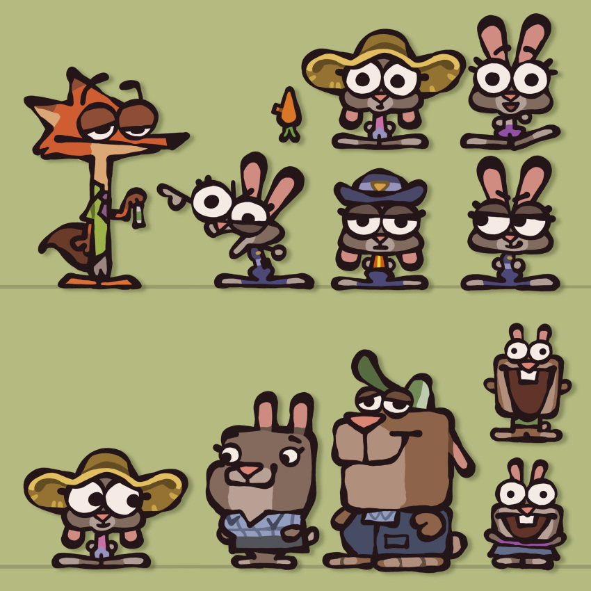 1:1 2023 alternate_costume anthro bonnie_hopps bottomwear canid canine cas_van_de_pol clothed clothing colored digital_media_(artwork) disney drugs feet female fox fur green_background grey_body grey_fur group hi_res judy_hopps lagomorph leporid male mammal marijuana model_sheet nick_wilde open_mouth rabbit red_fox simple_background smile standing stu_hopps tail topwear zootopia