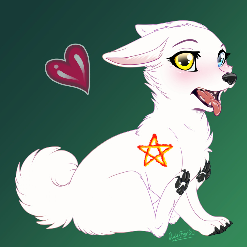 &lt;3 absurd_res ambiguous_gender arctic_fox canid canine feral fox fur hi_res mammal pawpads paws rukifox sitting solo star_marking tongue tongue_out white_body white_fur