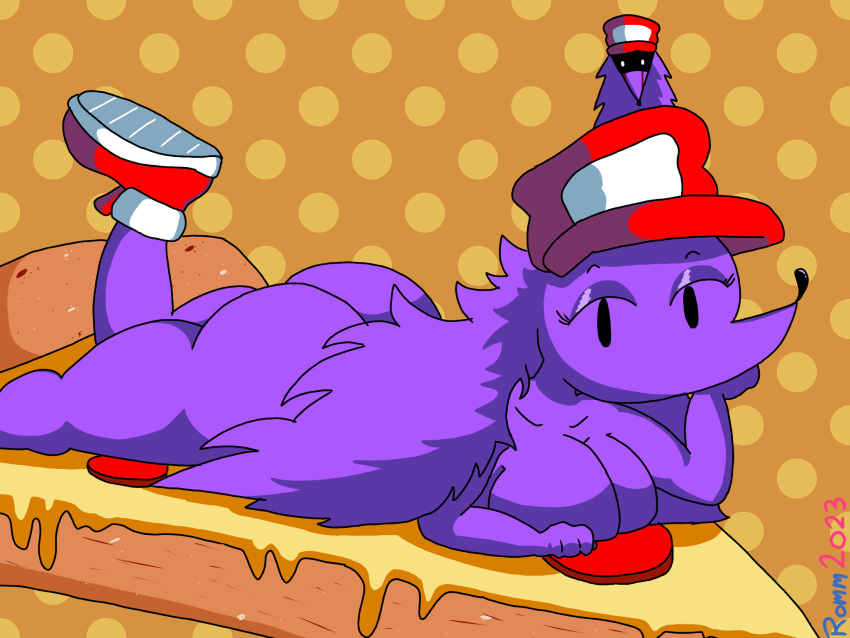 anthro big_butt butt clothing female footwear hat headgear headwear hi_res mammal pizza_tower pomm_romm porcupine red_cap rodent shoes snick.exe_(pizza_tower) snick_(pizza_tower) solo thick_thighs