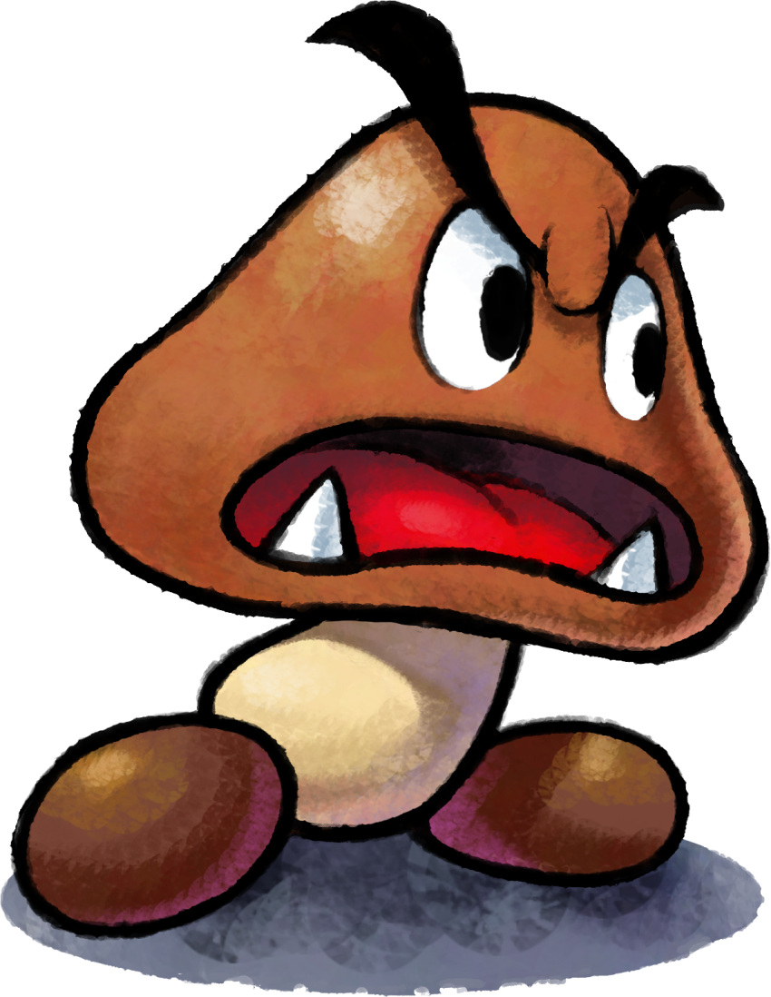 boots brown_footwear fangs goomba highres mario_&amp;_luigi_rpg mario_(series) no_humans official_art open_mouth shadow simple_background teeth transparent_background