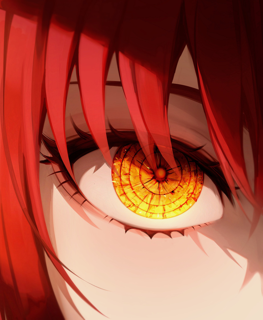 1girl 58_(opal_00_58) absurdres chainsaw_man close-up crystal_eye highres looking_at_viewer makima_(chainsaw_man) ringed_eyes solo yellow_eyes