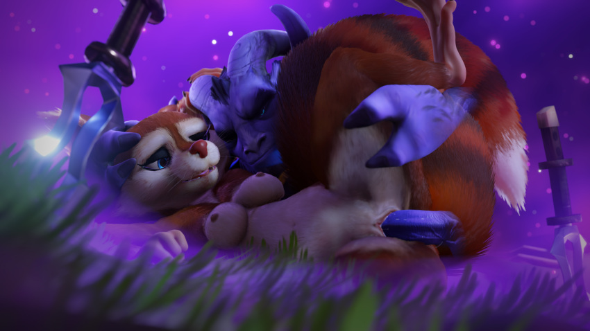16:9 ano_delta anthro anthro_penetrated blue_eyes breasts brown_body brown_fur digital_media_(artwork) dota duo eyelashes feet female female_penetrated fluffy fluffy_tail fur genitals grass hi_res hoodwink_(dota) leg_grab lying makeup male male/female mammal nature nature_background nude nude_female on_ground on_side outside outside_sex penetration plant pussy raised_leg rikimaru_the_stealth_assassin rodent sciurid sex smoke solo tail tail_tuft toes tree tree_squirrel tuft weapon white_body white_fur widescreen