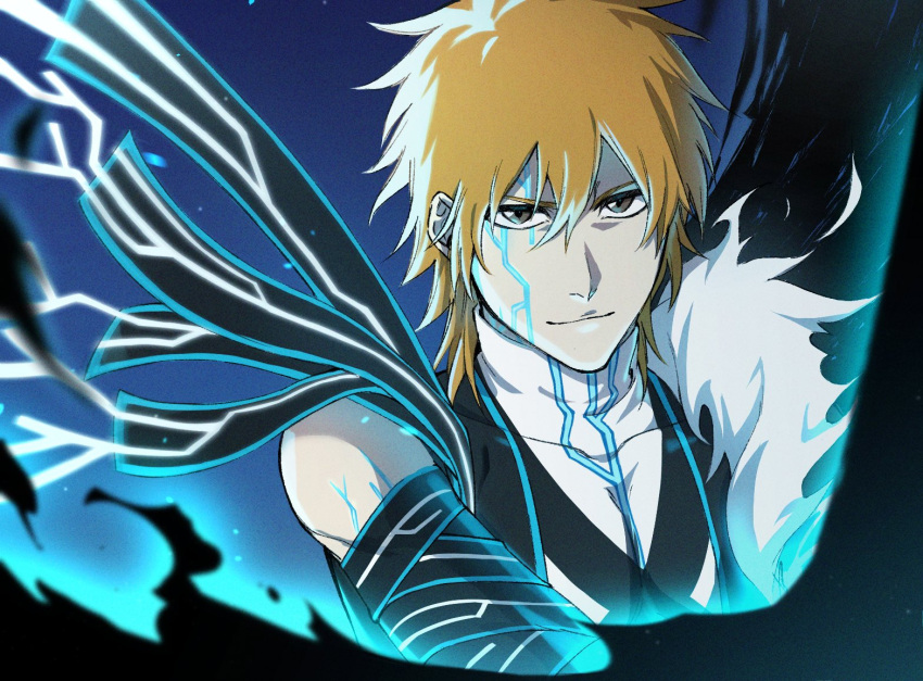 1boy bleach brown_eyes hair_between_eyes high_collar konetaa kurosaki_ichigo looking_at_viewer male_focus medium_hair orange_hair solo upper_body