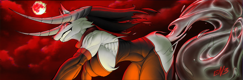 3:1 absurd_res all_fours anthro armwear athletic athletic_female banner big_breasts black_clothing black_dress blood_moon breasts canid canine chromatic_aberration clothed clothing cloudy_sky dress en3rton evil_grin exposed_hips eyelashes fangs female fox fur glitch goo_tail hi_res horn huge_breasts hybrid liquid looking_at_viewer mammal melting night nipple_outline no_underwear nun nun_outfit nun_veil perspective red_accents red_eyes red_sky reflection scanlines serratus shaded sharp_horn showing_teeth side_boob side_view sky smile solo solo_focus teeth torn_clothing translucent_tail warm_colors warm_lighting white_body white_fur wide_hips widescreen