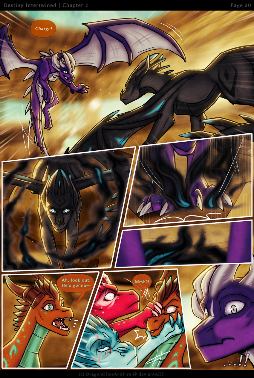 2022 activision blue_body claws colored comic dialogue dialogue_box dragon dragonoficeandfire english_text female feral fight group hayze_(dragonoficeandfire) hi_res horn incendis kindra_(dragonoficeandfire) male malefor orange_body purple_body quadruped red_body scalie scar shadow speech_bubble spyro_the_dragon text vitreus western_dragon wings