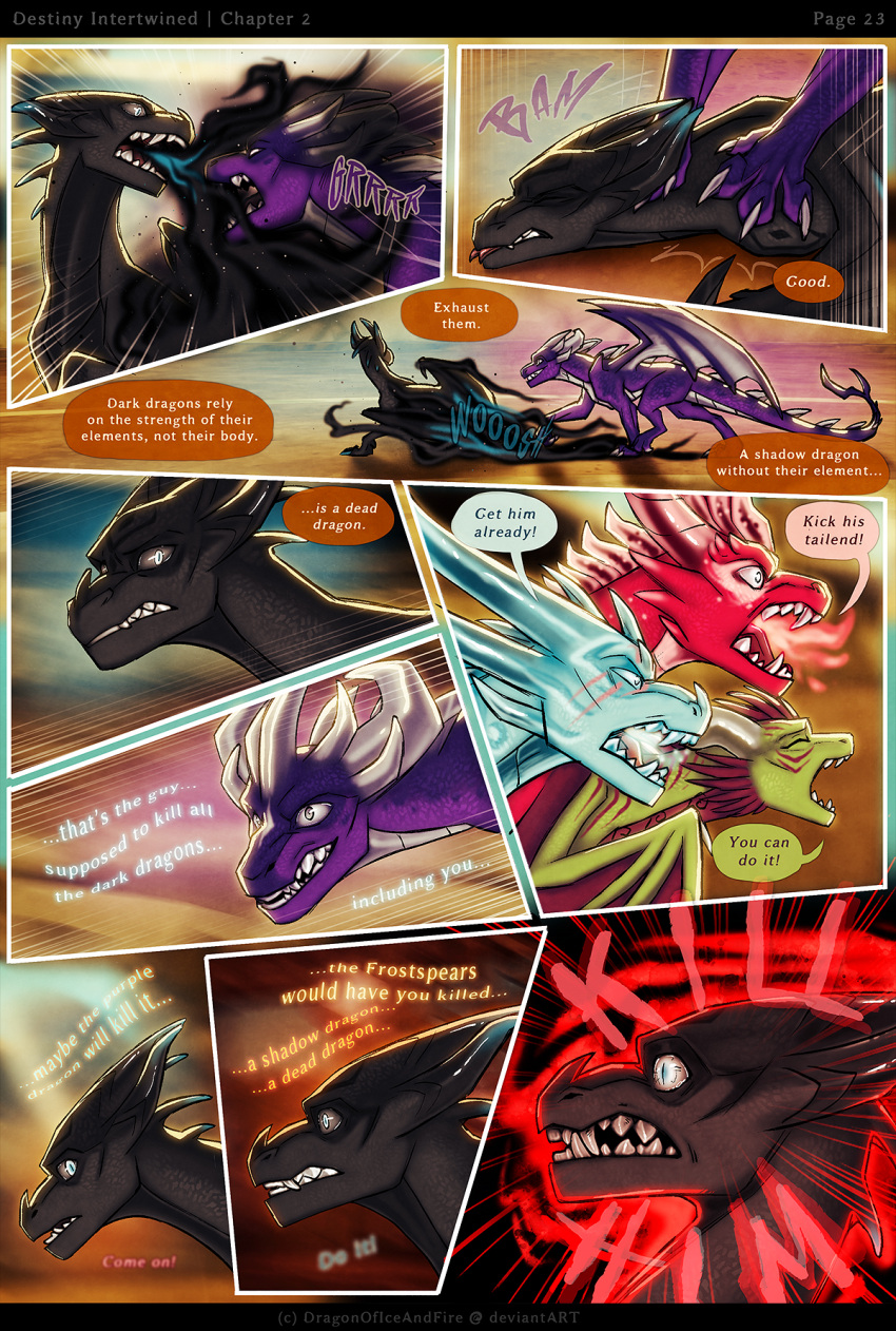 2022 activision blue_body breath_powers colored comic dialogue dialogue_box dragon dragonoficeandfire english_text female feral fight green_body group hayze_(dragonoficeandfire) hi_res horn incendis male malefor purple_body quadruped red_body scalie scar speech_bubble spyro_the_dragon terin_(dragonoficeandfire) text vitreus western_dragon wings