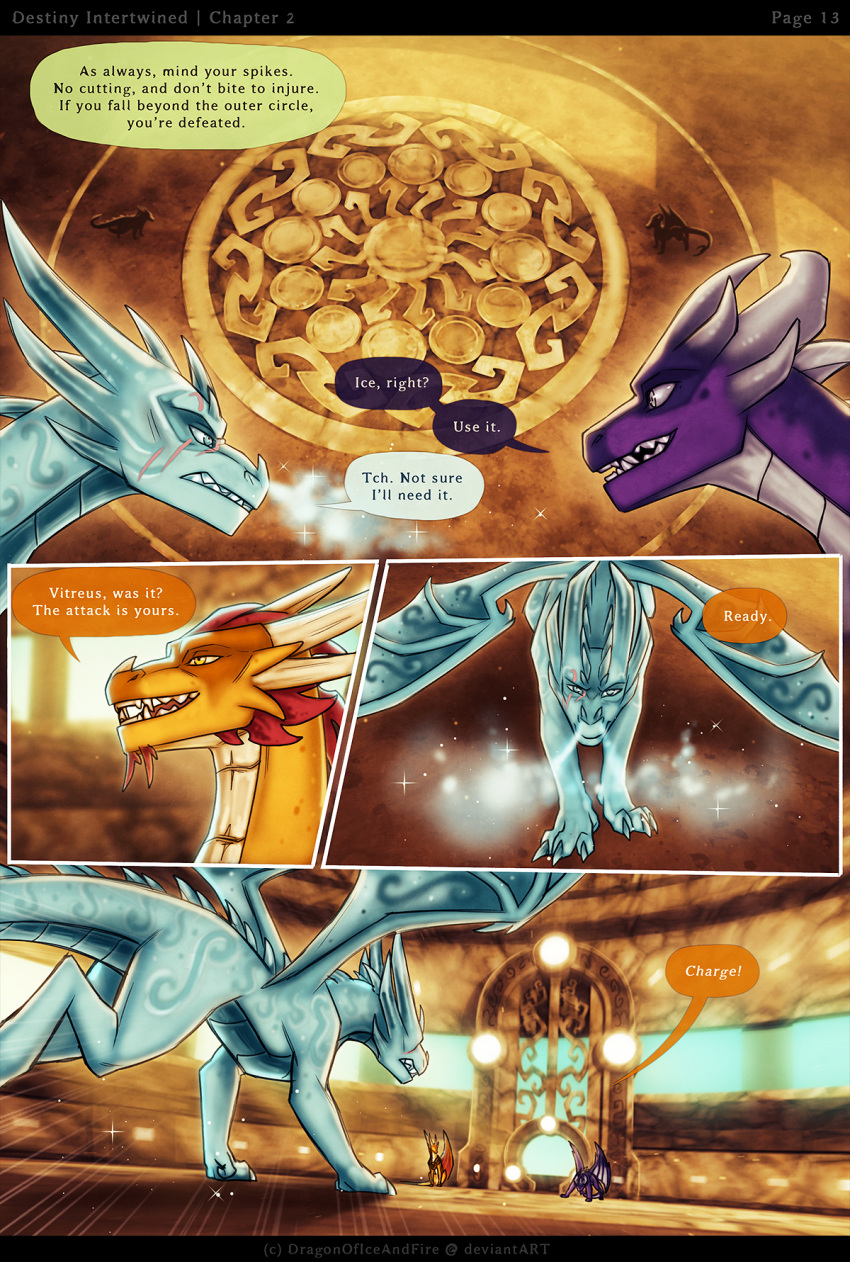 2022 activision amberius blue_body breath_powers colored comic dialogue dialogue_box dragon dragonoficeandfire english_text feral group hi_res horn imminent_fight inside male malefor orange_body purple_body quadruped scalie speech_bubble spyro_the_dragon text trio vitreus western_dragon wings