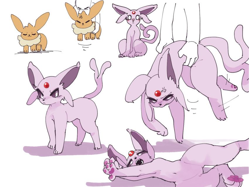 2022 3_toes 4_fingers :&lt; :3 ambiguous_gender angry black_nose cheek_tuft colored cross-popping_vein digital_media_(artwork) disembodied_hand duo eevee eeveelution espeon evolution_(transformation) eyes_closed facial_tuft featureless_crotch feet felid feline feral feral_focus fingers forehead_gem forked_tail front_view fur generation_1_pokemon generation_2_pokemon human kemono lifted lifting looking_at_viewer lying mammal monotone_body monotone_ears monotone_fur monotone_tail multicolored_body multicolored_fur multiple_images navel netchy_boo nintendo no_sclera on_side open_mouth orange_body orange_ears orange_fur pawpads paws pink_body pink_ears pink_fur pink_pawpads pink_tail pokemon pokemon_(species) pupils purple_eyes purple_inner_ear quadruped sharp_teeth side_view simple_background sitting solo_focus standing stretching tail tan_body tan_fur teeth three-quarter_view toes transformation tuft two_tone_body two_tone_fur unusual_anatomy unusual_tail uwu white_background white_pupils wide_hips
