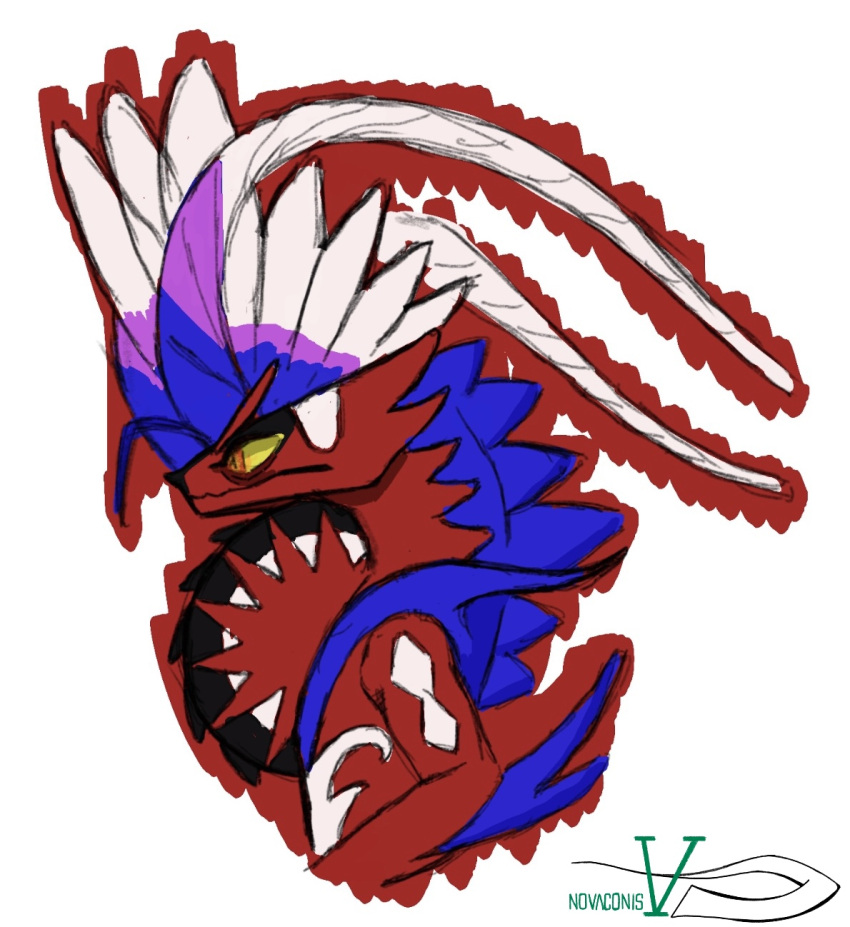 ancient_pokemon colored_sketch exhausted generation_9_pokemon hi_res koraidon legendary_pokemon male nintendo novaconis paradox_pokemon pokemon pokemon_(species) side_view sketch tired_eyes tired_look