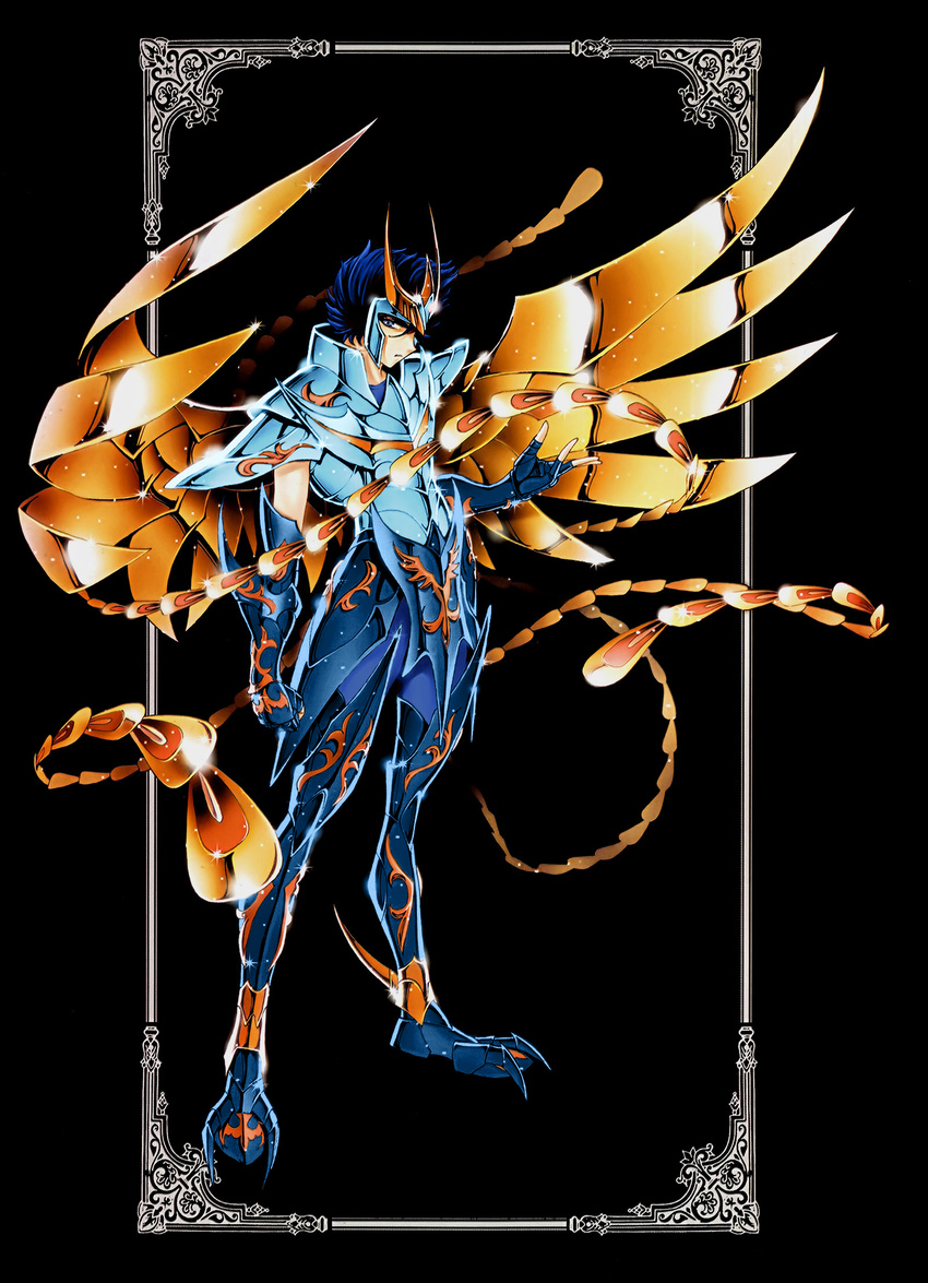 armor blue_eyes blue_hair future_studio_(artist) highres male_focus phoenix_ikki saint_seiya solo wings