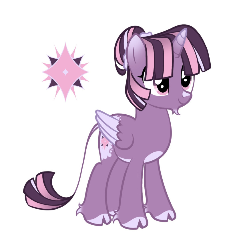 1:1 ambiguous_gender ankle_tuft bangs chin_tuft cloven_hooves cutie_mark dreamscreep equid equine facial_markings facial_tuft feathered_wings feathers feral friendship_is_magic fur hair hair_bun hasbro head_markings hi_res highlights_(coloring) hooves horn horse leg_tuft mammal markings multicolored_hair multicolored_tail my_little_pony pink_eyes pink_hair pony purple_body purple_fur purple_hair smile solo tail tail_tuft tuft twilight_sparkle_(mlp) unicorn winged_unicorn wings