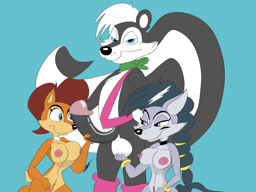 absurd_res anthro archie_comics ball_grab balls big_breasts breasts canid canine canis chipmunk female genitals geoffrey_st._john ground_squirrel group hi_res lupe_the_wolf male male/female mammal mephitid penis penis_grab rodent sally_acorn sciurid sega skunk sonic_the_hedgehog_(archie) sonic_the_hedgehog_(comics) sonic_the_hedgehog_(series) teasing wolf