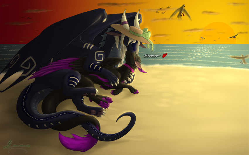 beach dragon feral hi_res kissing love olivia_(disambiguation) seaside sfw solari twilight