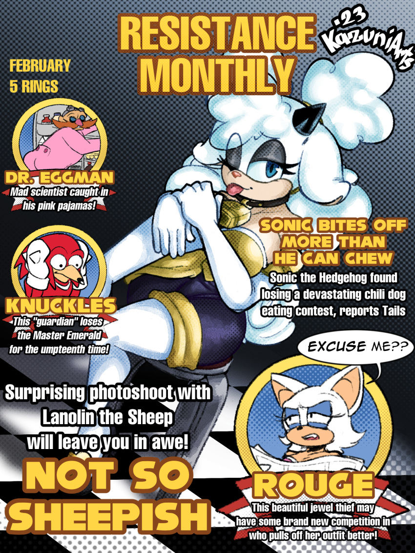 anthro bat bell big_breasts bovid breasts caprine cosplay cover dr._eggman echidna female group hi_res human humor idw_publishing kazuniarts knuckles_the_echidna lanolin_(sonic_the_hedgehog) magazine magazine_cover male mammal monotreme rouge_the_bat sega sheep sonic_the_hedgehog_(comics) sonic_the_hedgehog_(idw) sonic_the_hedgehog_(series)