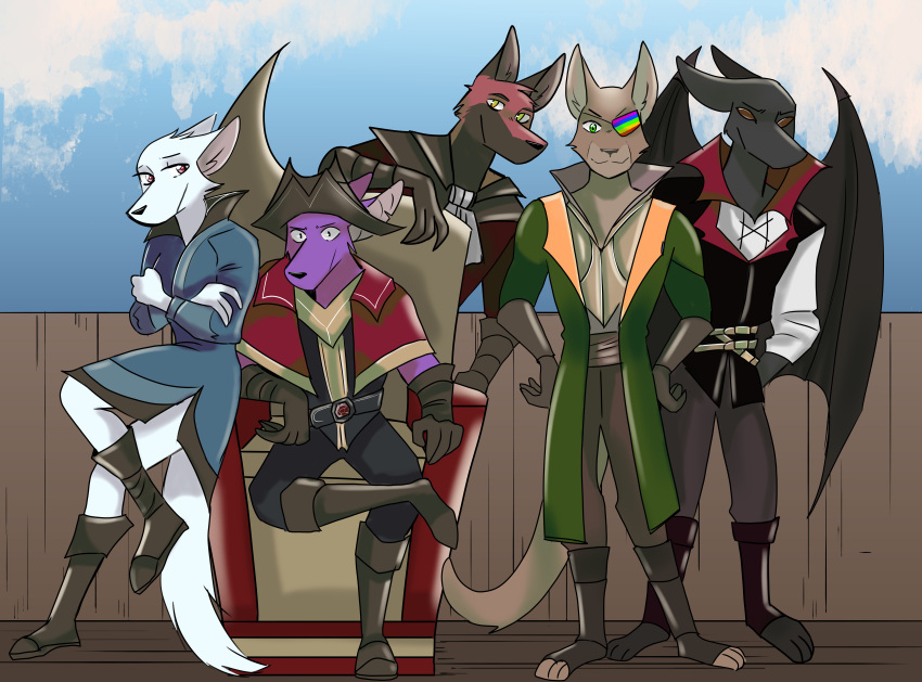 absurd_res anthro bat blaze_wolf canid canine canis crewmate domestic_cat eye_patch eyewear felid feline felis female fox group group_picture hi_res jade_foxcrest jaxson_bat jesse_cat male mammal patreon_exclusive pirates pose vampire_batwing wolf yinller