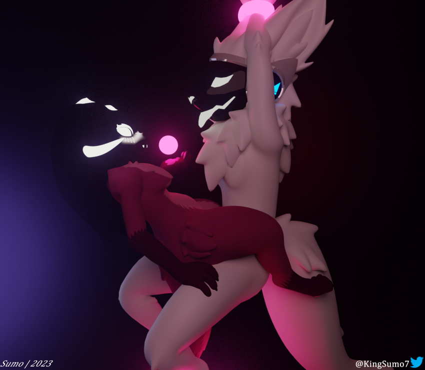 3d_(artwork) absurd_res anthro blender_(software) breasts butt demon digital_media_(artwork) dominant dominant_female duo female female_on_top female_penetrated fur glowing glowing_eyes hi_res hobkin king_sumo_(artist) larger_male machine magic male male/female male_on_bottom male_penetrating mammal on_bottom on_top penetration protogen restraints screen screen_face sex size_difference small_dom_big_sub smaller_female tail tongue tongue_out watermark