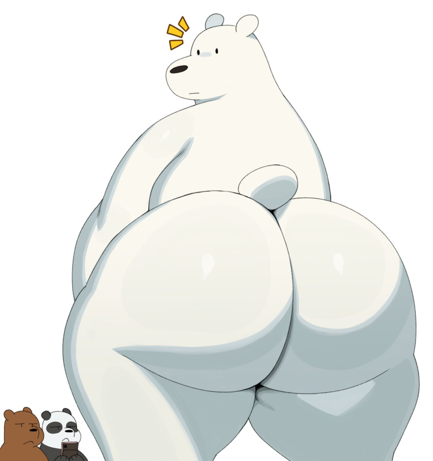 2023 absurd_res bear big_butt black_body black_fur brown_bear brown_body brown_fur butt cartoon_network fur giant_panda grizzly_(wbb) grizzly_bear group hi_res huge_butt ice_bear looking_at_viewer looking_back looking_back_at_viewer mammal panda_(wbb) phone polar_bear solo_focus sssonic2 ursine we_bare_bears white_body white_fur